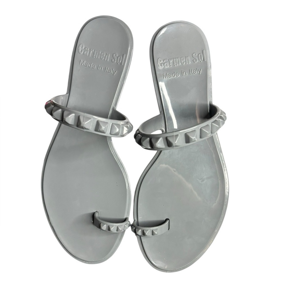 CARMEN SOL Silver Grey Maria Studded Flat Jelly Sandal Size 11 - Picture 3 of 9
